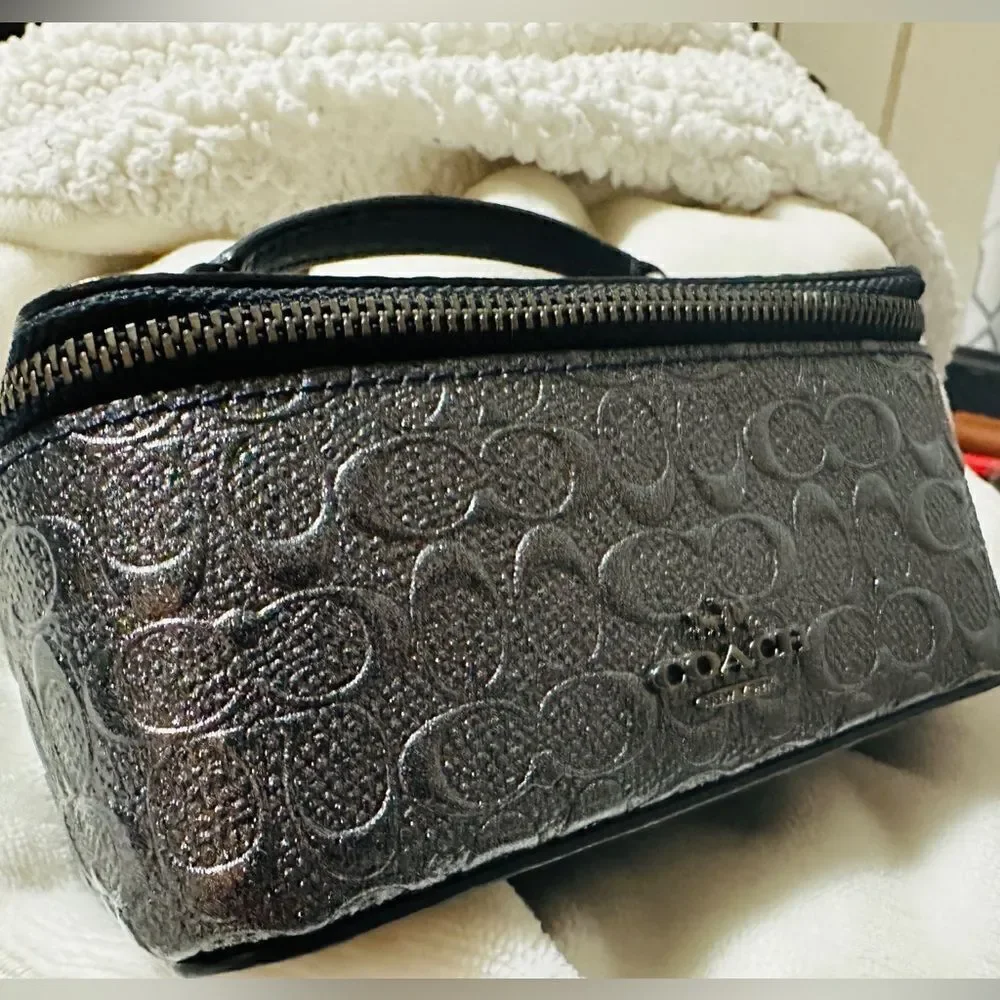 Coach Travel Jewelry Case - Signature Black Embossed Leather